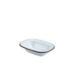 Enamel Rect. Pie Dish White with Grey Rim 16cm