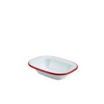 Enamel Rect. Pie Dish White with Red Rim 16cm