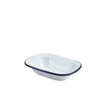 Enamel Rect. Pie Dish White & Blue 18cm