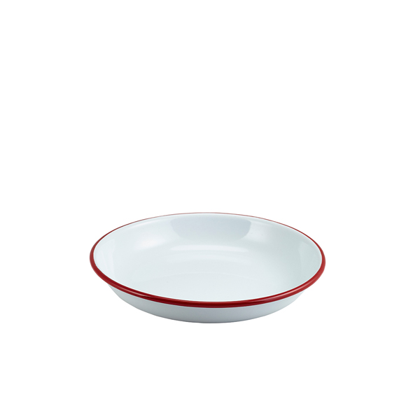 TH_45620WHR Enamel Rice/ Pasta Plate White with Red Rim 20cm - Image 1