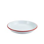 Enamel Rice/ Pasta Plate White with Red Rim 24cm