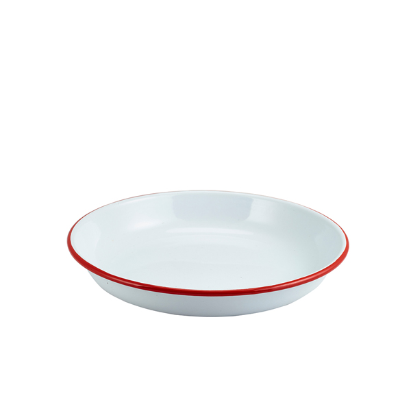 TH_45624WHR Enamel Rice/ Pasta Plate White with Red Rim 24cm - Image 1