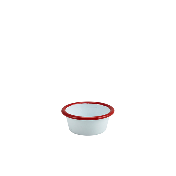 TH_52308WHR Enamel Ramekin White with Red Rim 8cm Dia 90ml/ 3.2oz - Image 1