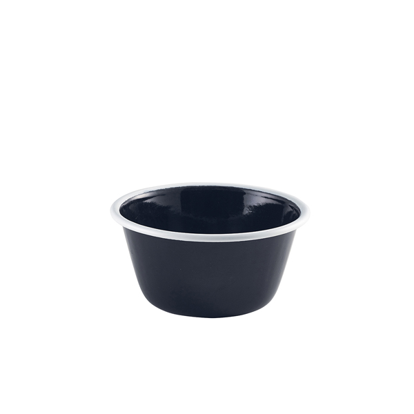 TH_59512BK Enamel Deep Pie Dish Black with White Rim 12cm - Image 1