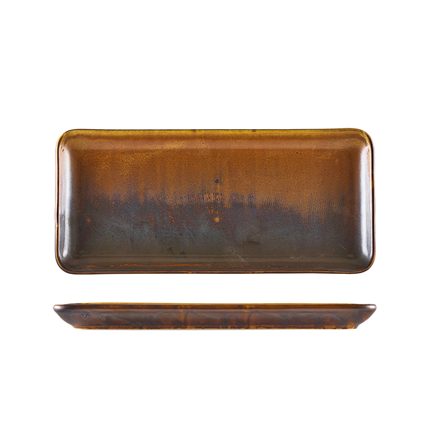 TH_NR-PRC30 Terra Porcelain Rustic Copper Narrow Rectangular Platter 31 x 14cm - Image 1