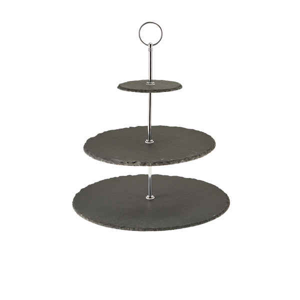 TH_SLT-3TCS Genware Slate 3-Tier Cake Stand 12/25/30cm - Image 1