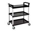 Genware Large 3 Tier PP Trolley Black Shelves